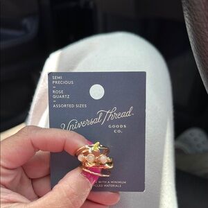 Semi Precious Rose Quartz and Butterfly Ring Set 5pc - Universal Thread